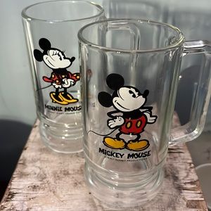 Mickey and Minnie Vintage Glass Mugs